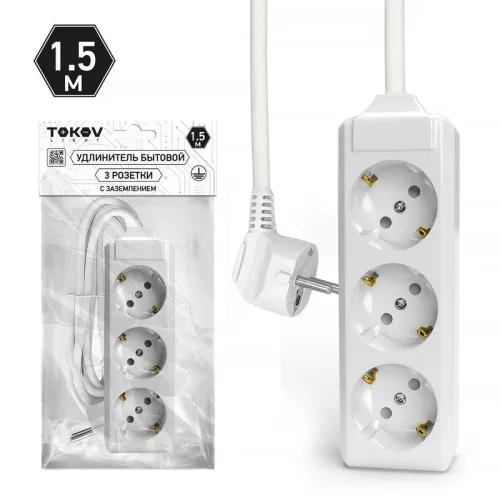 Удлинитель 3х1.5м с заземл. 10А 3х1.5 TOKOV ELECTRIC TKL-C01-BU3-1.5-1.5-Z
