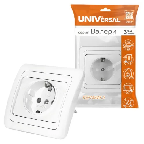 Розетка 1-м СП Валери 16А IP20 с заземл. защ. шторки бел. UNIVersal В0028х фото 2