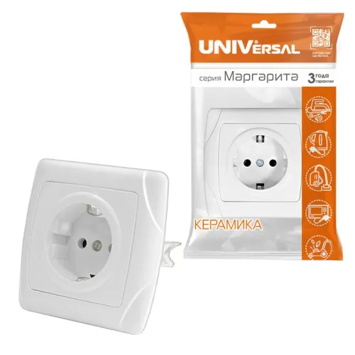 Розетка 1-м СП Маргарита 16А IP20 с заземл. бел. UNIVersal М0028 фото 3