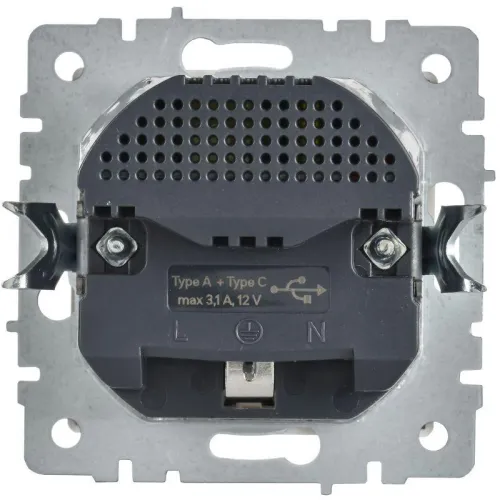 Розетка BRITE РЮш11-1-БрАБ 16А с USB A+C 18Вт с заземл. защ. шторки механизм арктич. бел. IEK BR-R14-16-U22-018-K91 фото 3