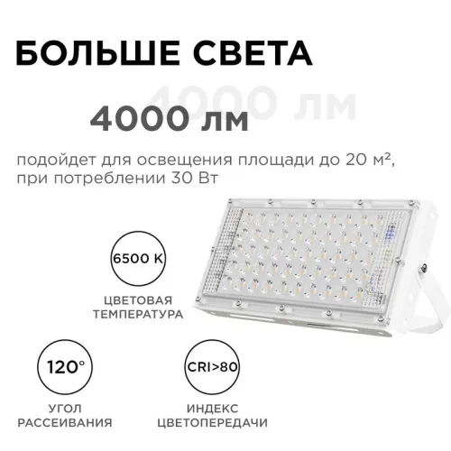 Прожектор светодиодный "трансформер" 30Вт 6500К IP65 4000лм 230В/50Гц 212х107х27мм бел. Apeyron 05-44 фото 12
