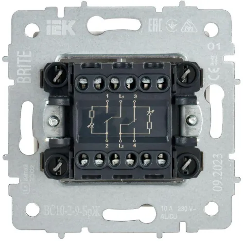 Выключатель 2-кл. BRITE 10А ВС10-2-9-БрЖ для отелей с индик. механизм жемчуж. IEK BR-V20-2-10-K36 фото 4