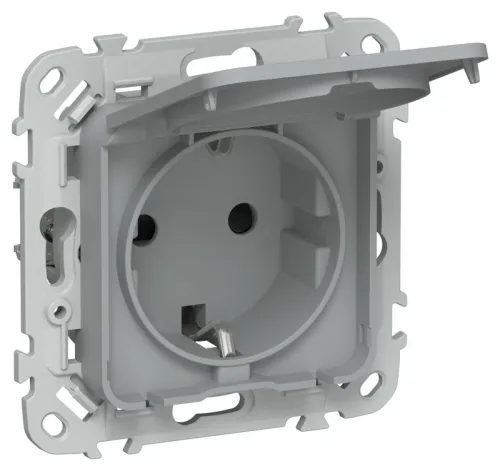 Розетка СП FLITE РСшкр11-1-44-ФлС 16А IP44 с заземл. с защ. шторками и крышкой безвинтовое крепление механизм сер. IEK FI-R16-16-1-44-K03
