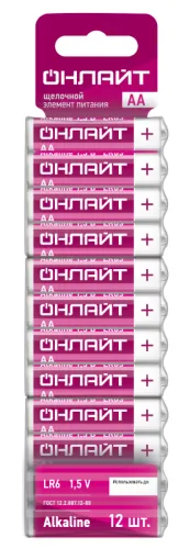 Элемент питания алкалиновый 90 636 OBT-ALK-LR6-BP12 (блист.12шт) ОНЛАЙТ 90636