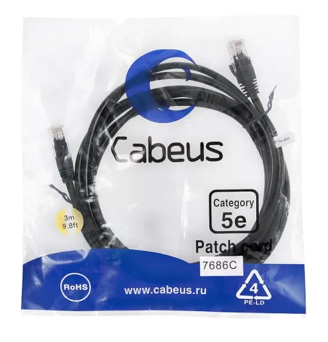 Патч-корд U/UTP кат.5E PC-UTP-RJ45-Cat.5e-3m-BK-LSZH 2xRJ45/8p8c неэкранир. LSZH 3м черн. Cabeus 9540c