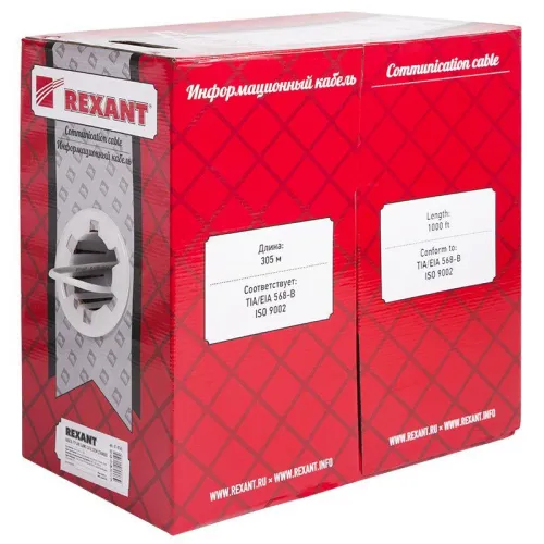 Кабель витая пара F/UTP кат.5e 4х2х24AWG PVC INDOOR медь МЖ сер. (305м) Rexant 01-0145 фото 2