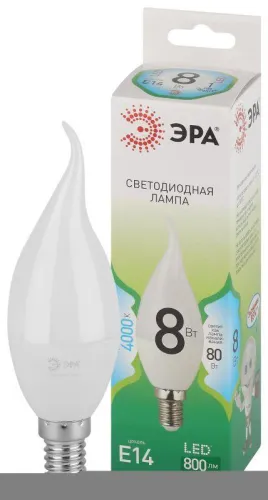 Лампа светодиодная GREEN LINE BXS-8W-840-E14 GL 8Вт свеча на ветру 4000К яркий свет бел. E14 Эра Б0067114