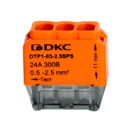 Клеммная колодка на 3 проводника до 2 5кв.мм. на токи до 24А DKC DTP1-03-2.5SPS фото 3