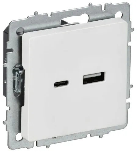 Розетка BRITE РЮ11-1-БрАБ 18Вт USB A+C механизм арктич. бел. IEK BR-U22-018-K91