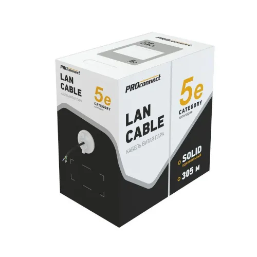 Кабель витая пара U/UTP кат.5E 4х2х24AWG медь OUTDOOR черн. (305м) PROCONNECT 01-0054 фото 2
