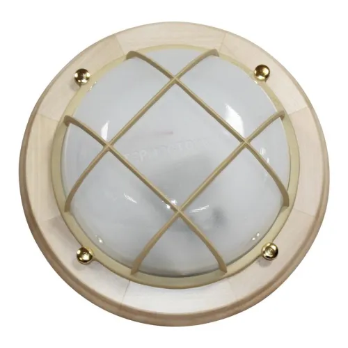 Светильник НББ 03-60-014 "Терма 1302" 1х60Вт E27 IP65 кругл. малый матов./корпус с решеткой дерево липа (инд. упак.) Элетех 1005501031 фото 2