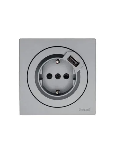Розетка 1-м СП OSEN с заземл. + USB разъем механизм сер. матов. LEZARD 743-7488-181 фото 2