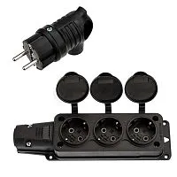 Набор розетка 3-м переносная + вилка угловая 16А IP54 каучук Rexant 111-002-113