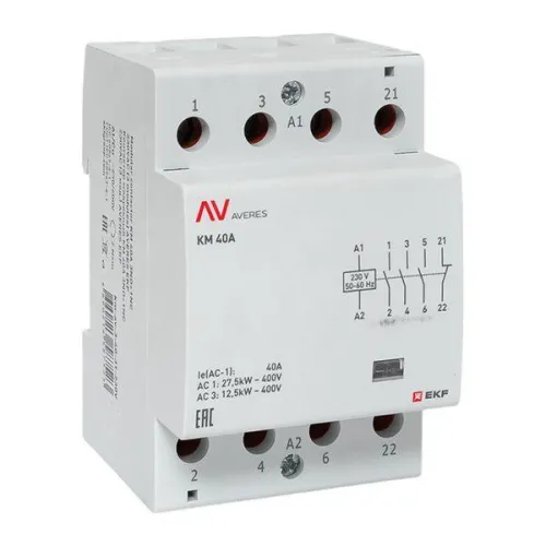 Контактор модульный КМ 40А 3NO+1NC 230В AC (3 мод.) AVERES EKF km-av-3-40-31-230V