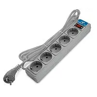 Удлинитель с сетевым фильтром 5х5м с заземл 10А IP20 2.2кВт ПВС 3х1 с выкл. сер. DOMTOK 2534