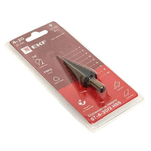 Сверло ступенчатое ST-4-20/2 HSS 9 ступ. EKF ST-4-20/2 фото 3