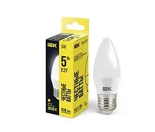 Лампа светодиодная Eco C35 5Вт свеча 3000К тепл. бел. E27 450лм 230-240В IEK LLE-C35-5-230-30-E27