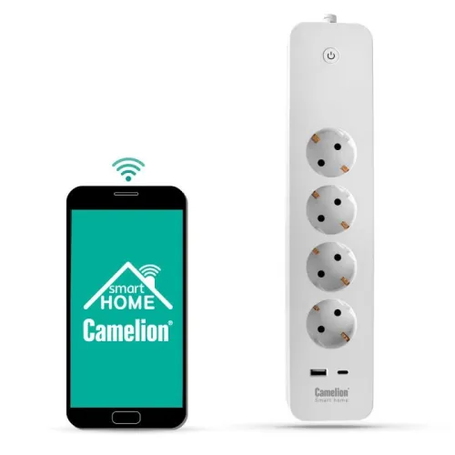 Фильтр сетевой умный Smart Home SZD/SH/4х1.5/WIFI 4гн.1.5м 16А 4000В USB+Type-С WiFi+Счетчик Camelion 14800 фото 2