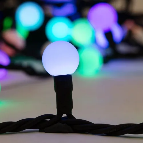Гирлянда светодиодная "Мультишарики" 10м d17.5мм 80LED RGB 5Вт IP65 провод черн. каучук Neon-Night 303-679 фото 3