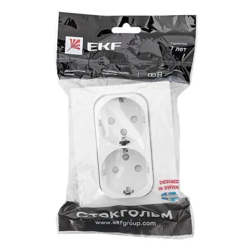 Розетка 2-м СП Стокгольм 16А IP20 с заземл. защ. шторки бел. PROxima EKF EXR16-128-10 фото 3