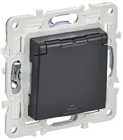 Розетка 1-м SKANDY 16А IP44 с заземл. защ. шторки с крышкой SK-R11T титан IEK SK-R16-16-44-K48