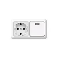 Блок ОП Олимп 1-кл. вык. с подсветкой + роз. с заземл. горизонт. бел. UNIVersal О0036