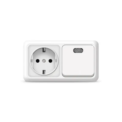 Блок ОП Олимп 1-кл. вык. с подсветкой + роз. с заземл. горизонт. бел. UNIVersal О0036