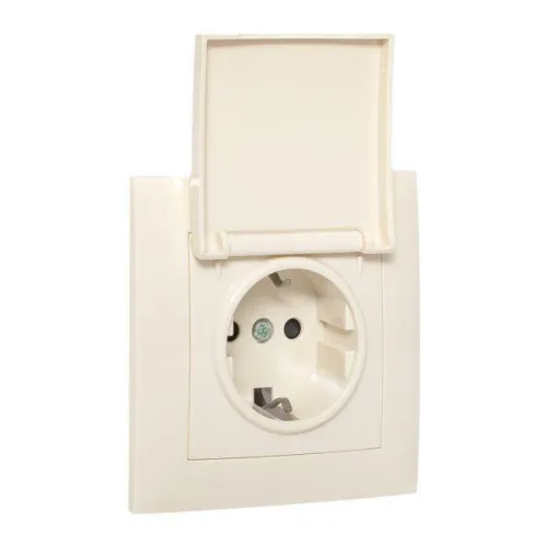 Розетка 1-м СП Валенсия 16А с заземл. с крышкой защ. шторки крем. PROxima EKF EWV10-124-20 фото 4
