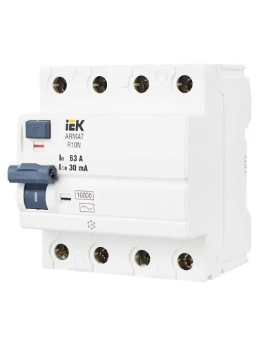 Выключатель дифференциального тока (УЗО) 4п 63А 30мА тип AC ВДТ R10N ARMAT IEK AR-R10N-4-063C030 фото 10
