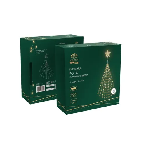 Гирлянда светодиодная из росы с макушкой на елку 9 нитейх2м 200LED тепл. бел. эффект водопада 230В Neon-Night 315-896 фото 4