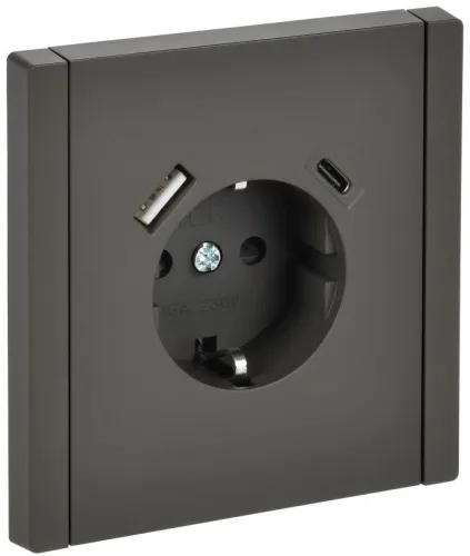 Розетка FORTE&PIANO FP347 16А USB A+C 18Вт с заземл. защ. шторки винт. крепл. сер. IEK FP-R14-16-U22-018-K03