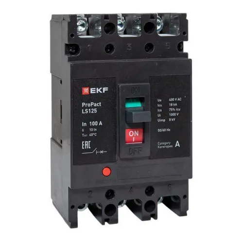 Выключатель автоматический LS125 18кА 3P 100А ProPact EKF mccb-125-18-3-100-ls