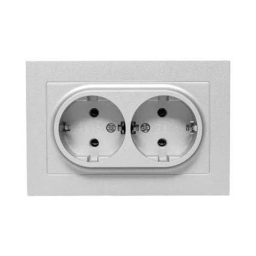 Розетка 2-м СП Эпика 16А с заземл. без защ. шторок с рамкой механизм алюм. EKF UP1-SOA-210 фото 2