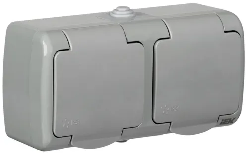 Розетка 2-м ОП AQUATIC РСш22-2-А 16А IP54 с заземл. с крышкой GENERICA ERA22-K03-16-54