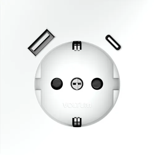 Розетка 1-м СП S70 16А с USB A+С с заземл. защ. шторки механизм бел. матов. Voltum VLS040502 фото 4
