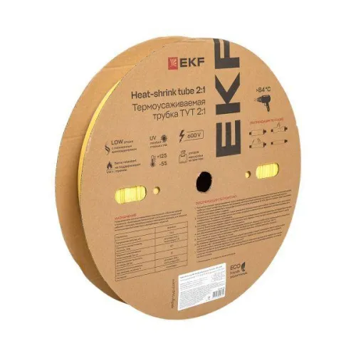 Трубка термоусадочная ТУТ нг 40/20 желт./зел. (уп.50м) EKF tut-40-yg
