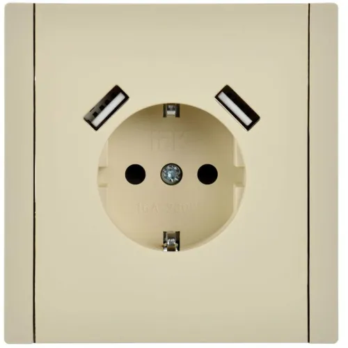 Розетка FORTE&PIANO FP445 16А USB A+A 3.1А с заземл. защ. шторки винт. крепл. ваниль IEK FP-R14-16-U21-D31-K10 фото 2