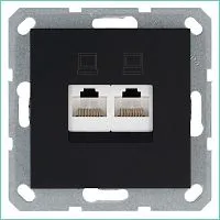 Розетка компьютерная 2-м RJ45 IP20 кат. 6 механизм черн. матов. soft touch Jasmart G6108PB