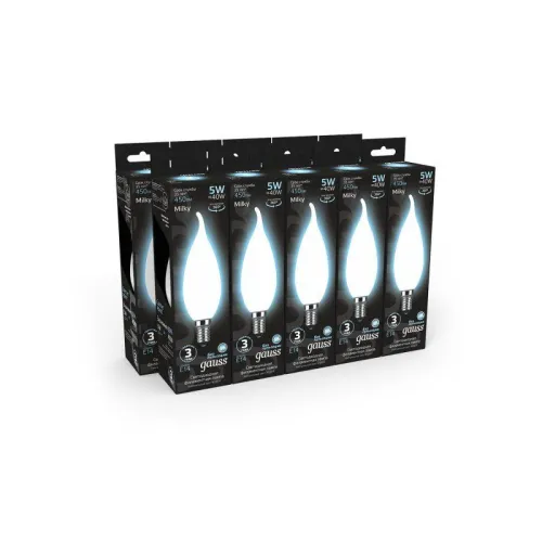 Лампа светодиодная филаментная Black Filament 5Вт свеча на ветру матовая 4100К нейтр. бел. E14 450лм GAUSS 104201205 фото 6