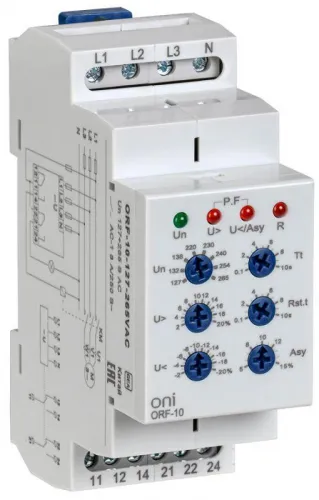 Реле фаз ORF-10 3ф 2 конт. 127-265В AC с контр. нейтр. ONI ORF-10-127-265VAC