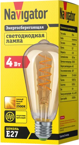 Лампа светодиодная 61 628 NLL-F-ST64-4-230-2.5K-E27-SPIRAL 4Вт грушевидная прозрачная 2500К тепл. бел. E27 180лм 176-264В Navigator 61628 фото 2