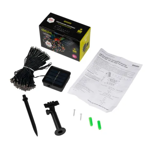 Светильник светодиодный садовый SLR-G01-100M гирлянда 100LED мультиколор с колышком на солнечн. батарее ФАZА 5033405 фото 6