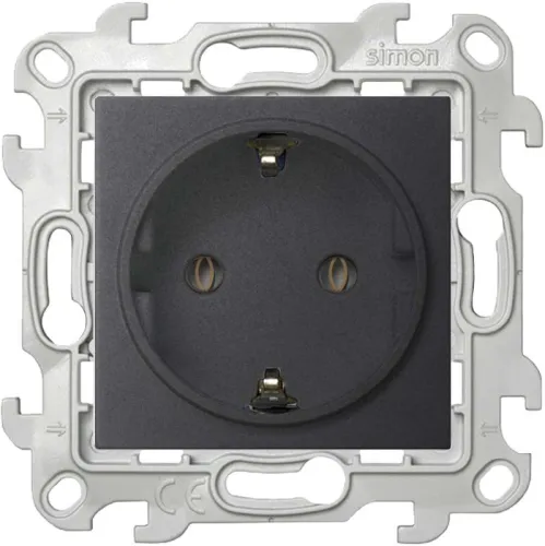 Розетка 1-м СП Simon 24 16А IP20 2P+E Schuko без защ. шторок механизм графит Simon 2450434-038
