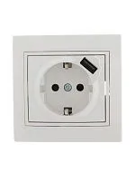Розетка 1-м СП Mira 16А с заземл. + USB разъем бел. LEZARD 701-0202-181