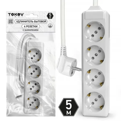 Удлинитель 4х5м с заземл. 10А 3х1.5 TOKOV ELECTRIC TKL-C01-BU4-5-1.5-Z
