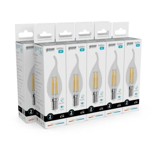 Лампа светодиодная филаментная Filament Elementary 8Вт свеча на ветру 4100К Е14 540лм GAUSS 42128 фото 4