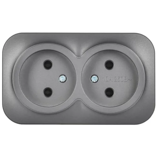Розетка 2-м ОП GLORY РС22-2-ХСм 10А без заземл. без защ. шторок сталь матов. IEK ERH20-K46M-10 фото 2
