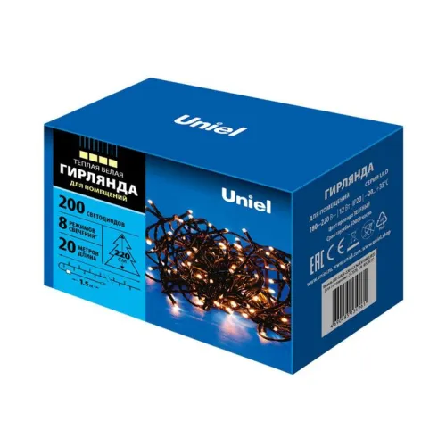 Гирлянда LED ULD-S2000-200/DGA WARM WHITE IP20 20м 200 диодов тепл. бел. свет провод зел. Uniel UL-00007308 фото 10