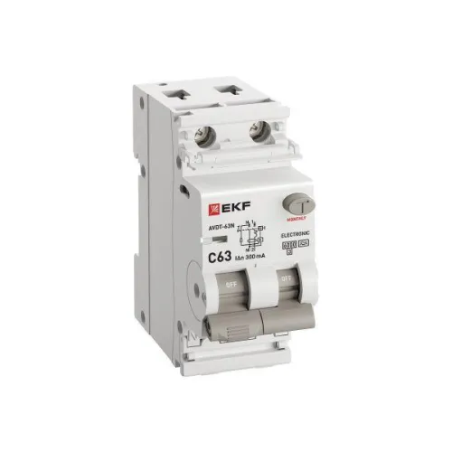 Выключатель автоматический дифференциального тока 2п (1P+N) C 63А 300мА тип A 6кА АВДТ-63N (электрон.) PROxima EKF D63N26EA63C300 фото 4