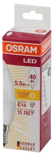 Лампа светодиодная LED Star Classic B 40 5W/827 5Вт свеча матовая 2700К тепл. бел. E14 470лм 220-240В пластик. OSRAM 4052899971608 фото 2